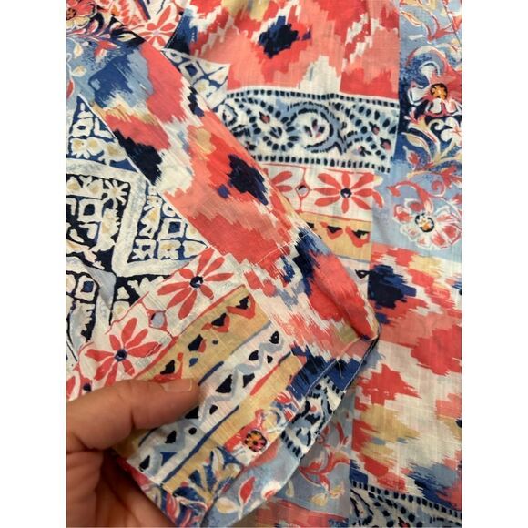 🌼5for$25🌼Alfred Dunner Cotton Pink Blue Patchwork Print Top 3/4 Sleeve - Picture 3 of 8
